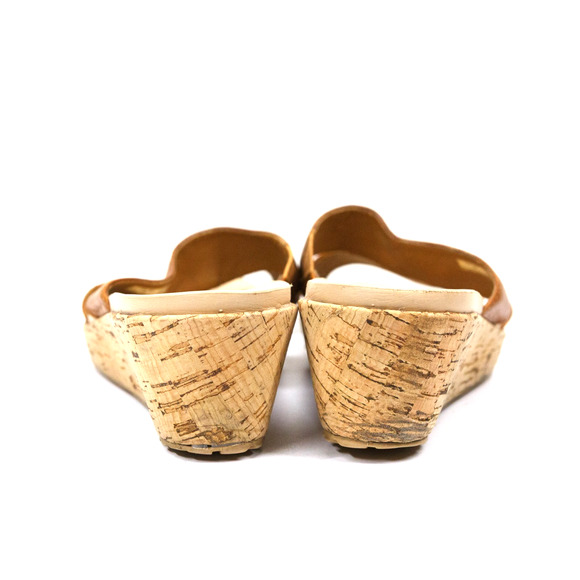 CROCS A-Leigh Leather Cork Slide Sandals Platform Wedge Caramel Tan Sz 9 - Picture 5 of 9